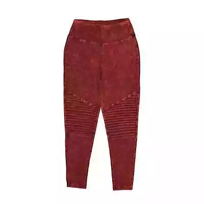 ZENANA $45 Mineral Washed Moto Leggings In Cabernet Large • $17.99