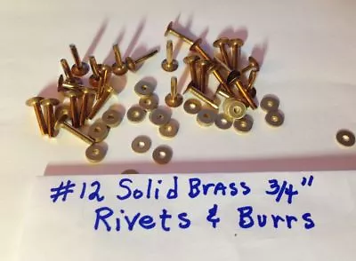 SIZE #12 SOLID BRASS RIVETS & BURRS/WASHERS 3/4  Long_Pack Of 12 Sets U.S SELLER • $6.95