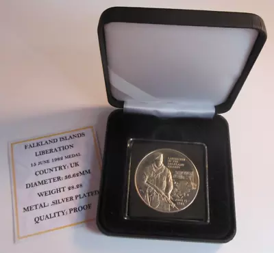 1982 Falkland Islands Liberation Silver Plated Proof Medal Capsule Box & Coa • £29.99