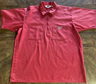 Vintage Ben Davis XL Red Short Sleeve Work Shirt Quarter Zip • $50