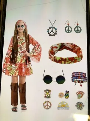 23 PCS 60'S/70'S COSTUME FOR KIDS 5T1/2 Peace Sign Outfits Party Halloween • $20