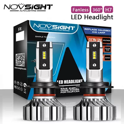 NOVSIGHT Pair H7 LED Headlight Bulbs Light Kit High Low Beam 6500K Globes White • $28.99