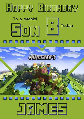Mine Craft - A5 Personalised Birthday Card - ANY Age Relation Name • £2.95