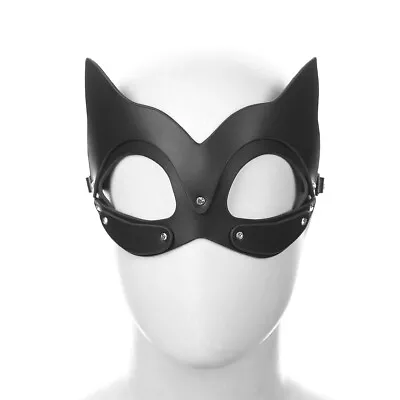 Genuine Leather Cat Woman Masquerade Mask Cosplay Costume Diamond Cat Ears AUS • $34.46