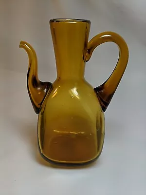 Vintage Amber Glass Oil Vinegar Cruet Decanter Bottle Hand Blown 1950's 5  Tall • $24.95