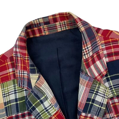 Mens L / 44 R J CREW 100 % Cotton Patchwork Madras Red Plaid Blazer • $195