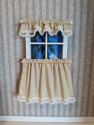 Dollhouse Miniature Beige Cafe Curtains 1:12 Scale • $5.95