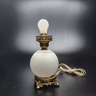 Vintage Hurricane Parlor Lamp White Glass Globe Brass Parts Red Stripe 🕯 • $99.95