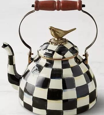 Mackenzie Childs Courtly Check Enamel Tea Kettle Teapot 3 Qt New • $150