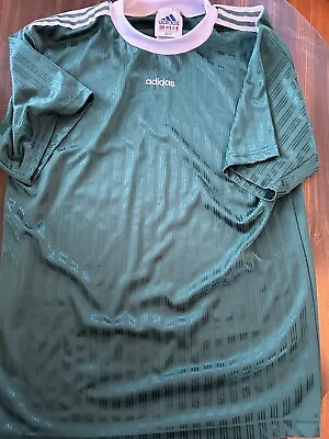 Vintage 90’s Adidas Reflective Green Tee Shirt Ringer Jersey Made In USA Size L • $29.99