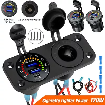 12V/24V Dual USB Car Fast Charger Socket Power Outlet Voltmeter Boat Marine RV • $11.98