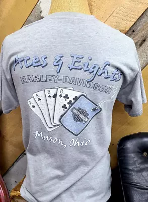 Vtg '01 Harley Davidson T-Shirt  Aces & Eights  - Dealer Mason OH - Men's Med • $34.95