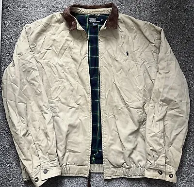 £39.99 • Buy Polo Ralph Lauren Mens Harrington Jacket Denim XL Cord Collar Beige Tartan