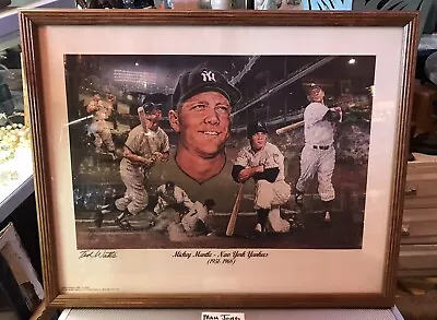 BASEBALLS MICKEY MANTLE COLLAGE NY YANKEES SIGNED BY TED WATTS FRAMED 21x17” • $110