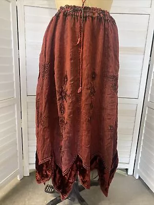 Encounter Women’s Maroon Red Stone Wash Velvet Handkerchief Skirt Boho One Size • $19