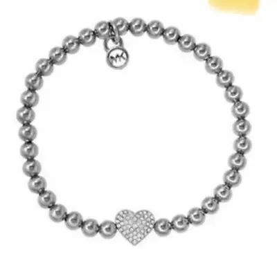 Michael Kors Minimalist Silver Pave Crystal Heart Charm Logo BRACELET NWOT • $27.99