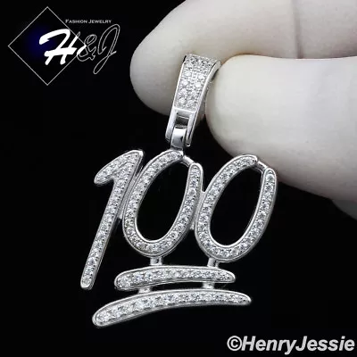 Men Woemn Solid 925 Sterling Silver Icy Bling Cz 3d 100 Emoji Logo Pendant*sp176 • $29.99