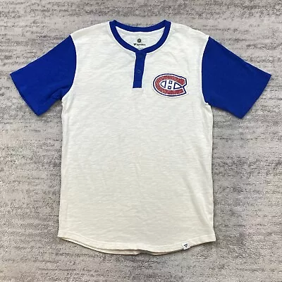 Montreal Canadiens Shirt Adult Medium White Blue Red Henley NHL Hockey Mens • $20.77