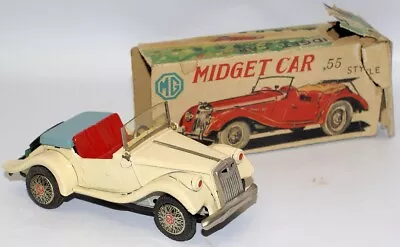 Vintage SSS (Japan) Tin Litho Friction 1955 Style MG Midget Roadster Toy Car • $250