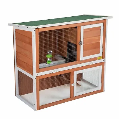 Wood Rabbit Hutch Bunny Cage 2-Tier Pet House For Small Animal W/Run Ramp Orange • $81.69