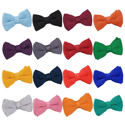 Boys Bow Tie Knit Knitted Plain Solid Casual Pre-Tied Adjustable Bowtie By DQT • £11.99