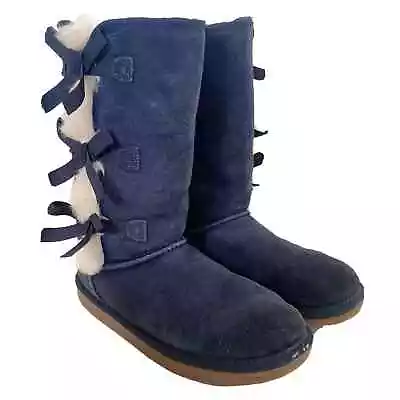 Koolaburra Ugg Victoria Big Girl's Sz 3 Navy Blue Tall Boots Sheepskin Faux Fur • $12.59