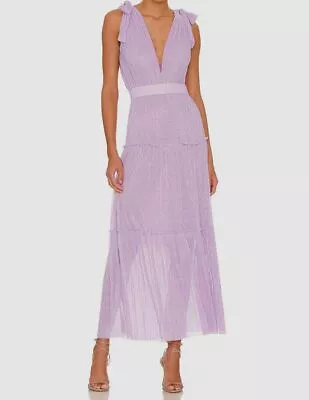 $381 Sabina Musayev Women's Purple Metallic Belted Helena A-Line Dress Size L • $121.98