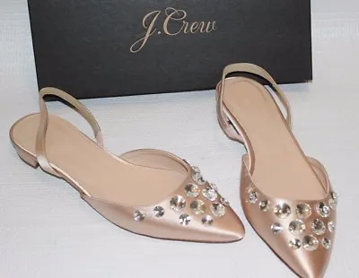 JCrew $178 Embellished Satin Slingback Flat 8 G7995 Faded Blossom /Pink Shoes • $65.99