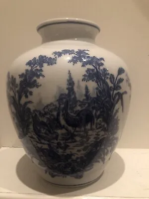 Hand Painted Formalities By Baum Bros Blue & White Rooster Hen Vase 9.25”x8.25” • $35.07