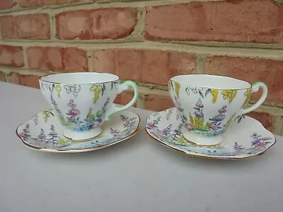 2 Vintage Foley Bone China Hollyhocks Or Garden Path Cup & Saucer Sets (4 Pcs) • $29.99