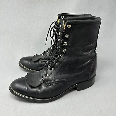 Laredo Vintage Black Leather Lace Up Kiltie/ Western Booties Made In USA Sz 8.5M • $31.87