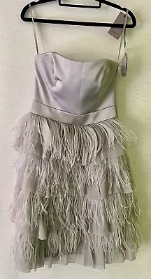 Coast Dress Bandeau Mini Silver Feather Party Size 6  RRP £220 BNWT • £24