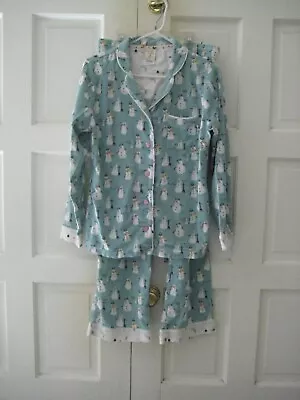 Munki Munki *Snowman* Light Blue Flannel Pajamas Set Top & Bottom * Size Small • $19.99