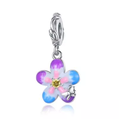 Real New Gorgeous Cherry Blossom Dangle 925 Sterling Silver Women Bracelet Charm • $16.98