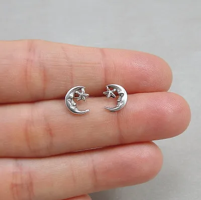 Crescent Moon Post Earrings - 925 Sterling Silver - Celestial Stud Earrings NEW • $13.95