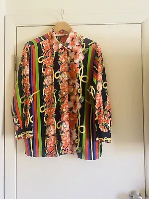 Vintage Versace Style Avant Garde 80s Floral Star Novelty Print Blouse S/M • $29.99