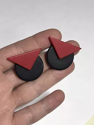 80's Vintage Plastic Geometric Costume Earrings Black Red Round Triangle Chunky • $18.99