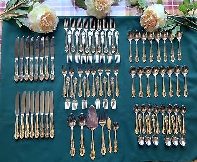 Wallace Silversmiths 82 Piece Gold Accent Flatware Set GOLDEN AMBERLY Floral  • $80