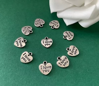 10 X Tibetan Silver ’I Love You’ Heart Charms - 12 X 12 Mm - Jewellery Making • £2.25