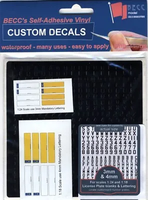 Becc Number Plates Blanks & Lettering For 1:24 & 1:18 Scale Car Model Kits • £8.27