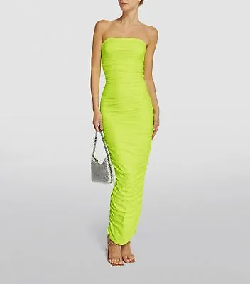 Good American GDK0215 Strapless Satin Ruched Tube Dress SZ 2 Electric Lime • $94.40