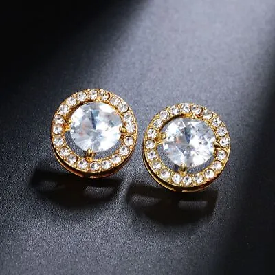 Gifts Shiny Zircon Women Men Round Moissanite Stud White Diamond Earrings • £2.75