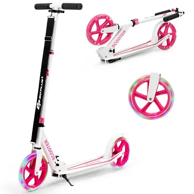 Adult Teens Kick Scooter Foldable Ride On 2 Big Wheels Adjustable W/ LED Light  • £59.95