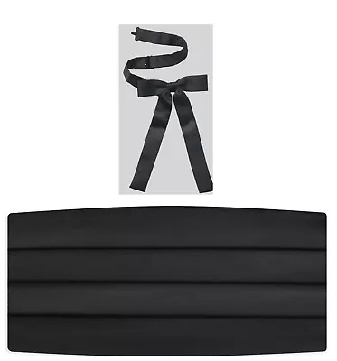 New Mens  Black Satin Cummerbund Colonel Sanders Western Wyatt Horse String Tie • $26.95