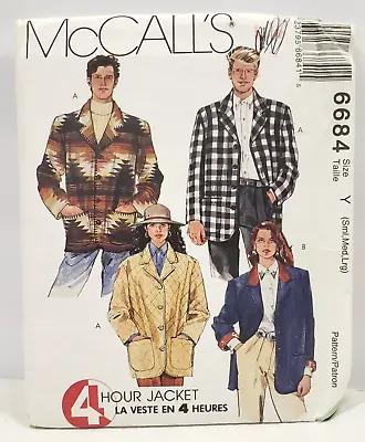 Vintage McCALL'S 6684 MEN'S & MISSES Sizes S-M-L JACKET Pattern Y UNCUT 4hr 1993 • $5
