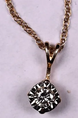 14K Vintage Solitaire Round Diamond Pendant Necklace 24  • $295