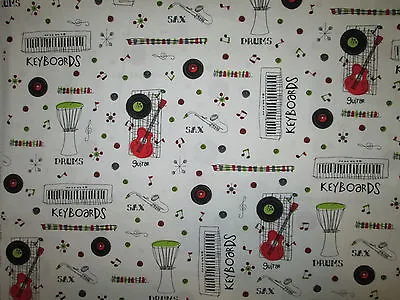 Retro Guitar Records Guitars Keyboard Drums Music Cotton Fabric Fq • $3.99