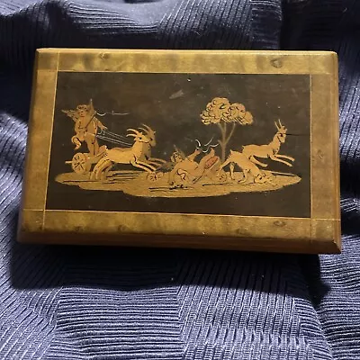 Antique Unique Slide Lock Wooden Inlaid Box With Racing Cherubs And Chariots • $6.99