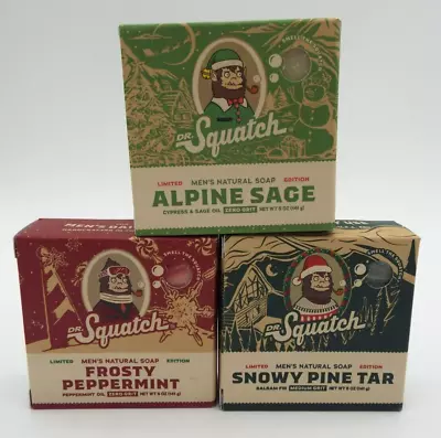 DR. SQUATCH Holiday Soap Frosty Peppermint & Snowy Pine Tar & Alpine Sage New • £18.02