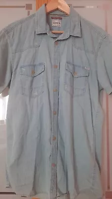 Jack & Jones Mens Denim Shirt Short Sleeve Size Large Slim Fit Western Vintage  • £5.99